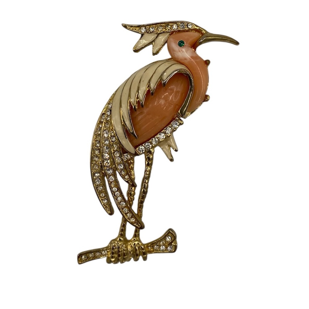 Vintage HATTIE CARNEGIE Gold Tone Heron Flamingo Egret Bird Brooch